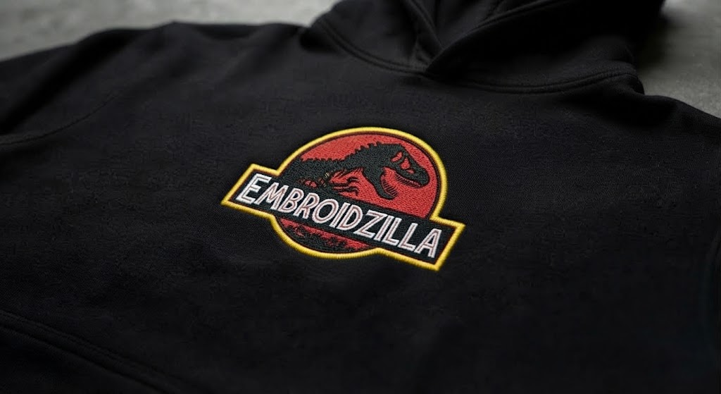 Embroidzilla Logo on Black Hoodie